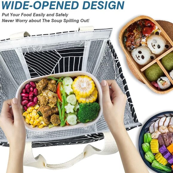 Insulated Lunch Bag for Women & Adults, 9L Foldable Wide-Open Cooler Bag with Po - Picture 4 of 7